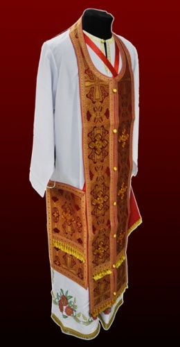 Priest Vestment Combined Brocade "Byzantine Cross" with Embroidered Epitrachelion, Embroidery "Lily"