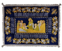 The Shroud of the Mother of God on Velvet (Cherubim) (Embroidered Rose, with Attendants, with Embroidered Center) 130×90