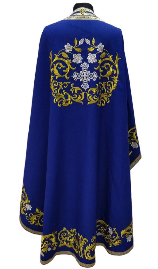 Priest Vestment, Greek Cut, Embroidered Gabardine, "Rose" Embroidery with Sewn Braid