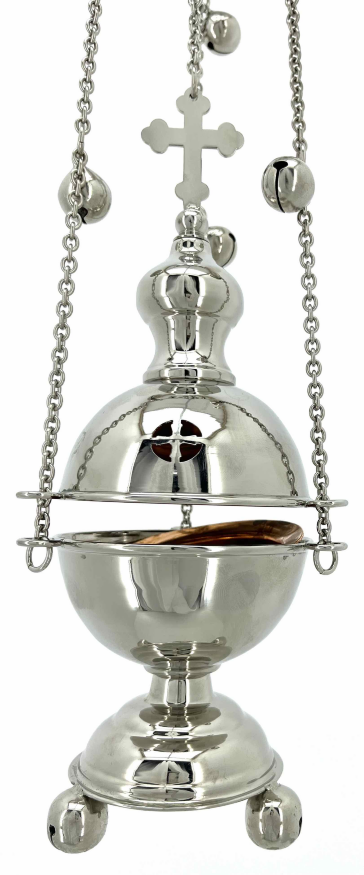 Large Round Nickel Incense Burner with Bells