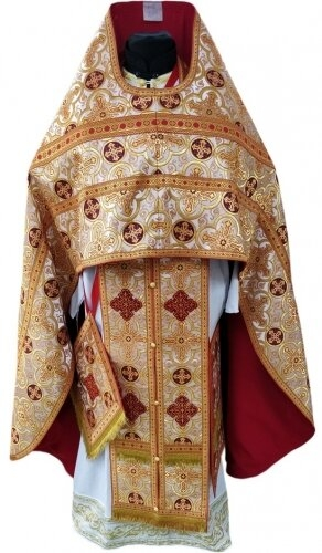 Priest Vestments, Turkish Brocade "Iveron Cross" with Sewn Braid