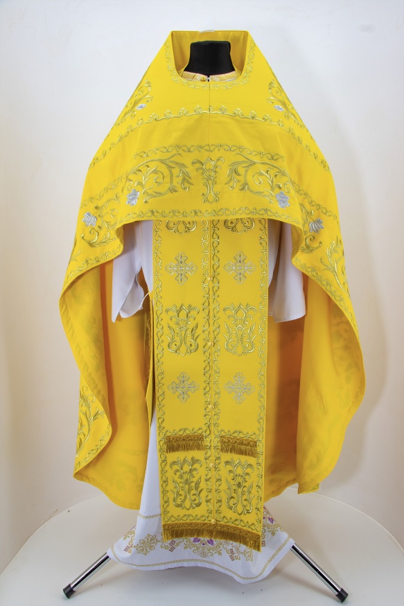 Priest Vestments, Embroidered on Velvet, Embroidered Center with Icons, with Embroidered Galloon