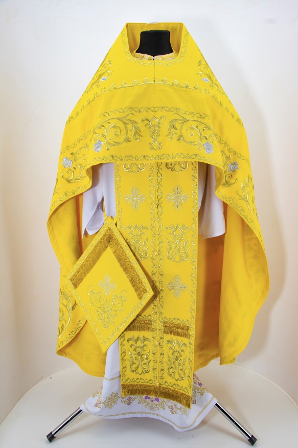 Priest Vestments, Embroidered on Velvet, Embroidered Center with Icons, with Embroidered Galloon