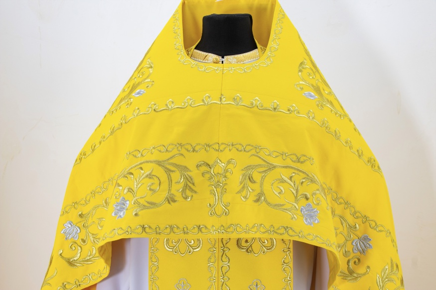 Priest Vestments, Embroidered on Velvet, Embroidered Center with Icons, with Embroidered Galloon