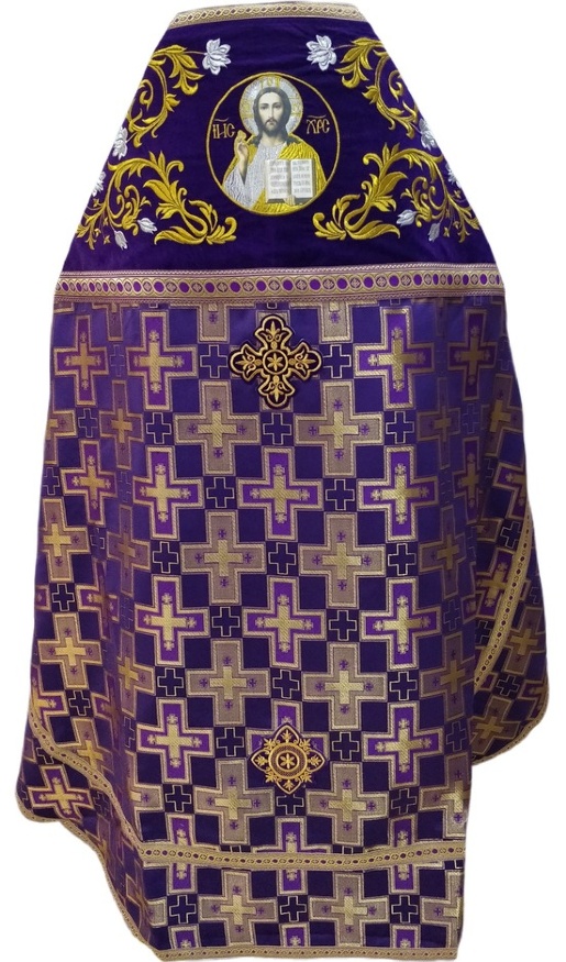 Priest Vestment Combined from Brocade "Patriarchal Cross" with Embroidered Epitrachelion, Embroidery "Rose"