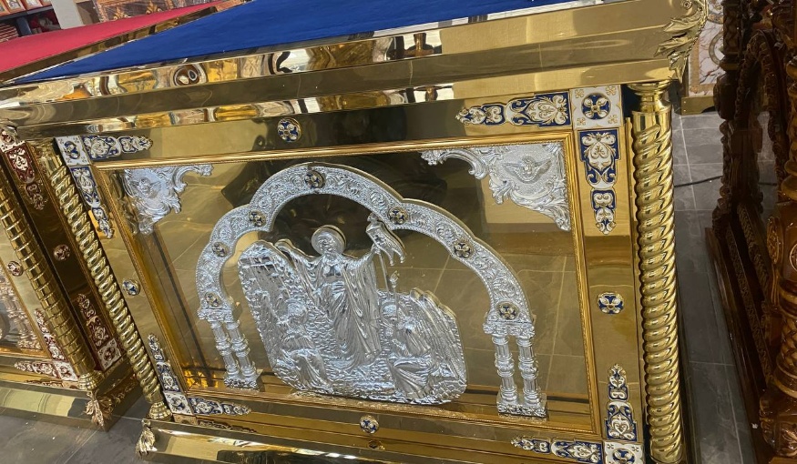 Altar Vestments 110×110, blue, aluminum, white icons