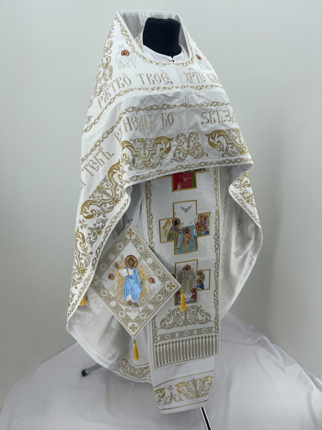 Combined priest vestment embroidered on velvet, with embroidered icons, "Nativity" embroidery