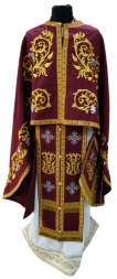 Priest Vestments, Greek Style, Embroidered Gabardine, "Rose" Embroidery with Sewn Galloon
