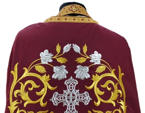 Priest Vestments, Greek Style, Embroidered Gabardine, "Rose" Embroidery with Sewn Galloon