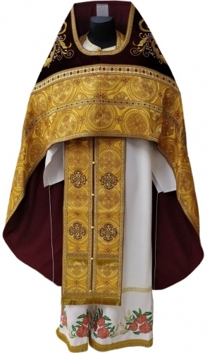 Priest Vestments Combined Brocade "Kyiv Cross" with Embroidered Epitrachelion, Embroidery "New Embroidery"