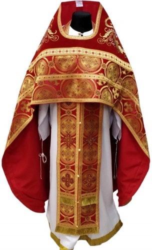 Priest Vestments Combined Brocade "Kyiv Cross", with Embroidered Epitrachelion, Embroidery "New Pattern"