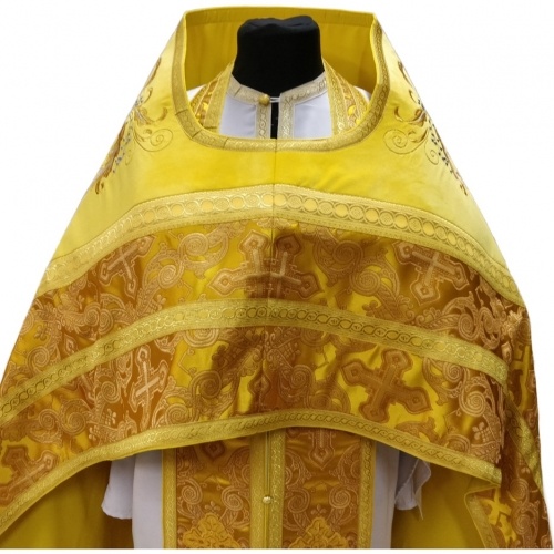 Priest Vestments Combined Brocade "Openwork Cross" with Embroidered Collar, Embroidery "New Embroidery"