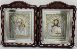 Icons "Wedding Couple" with peacock lettering, in a box, silver plating, 30×24 cm