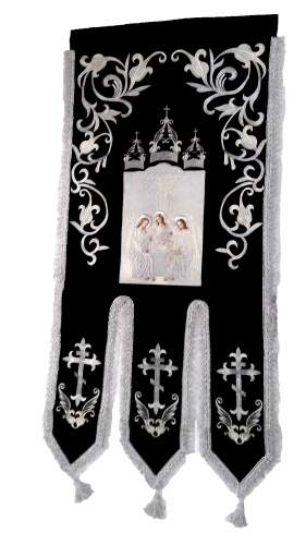 Embroidered Banners (pair), embroidery "lily", embroidered icon and cross