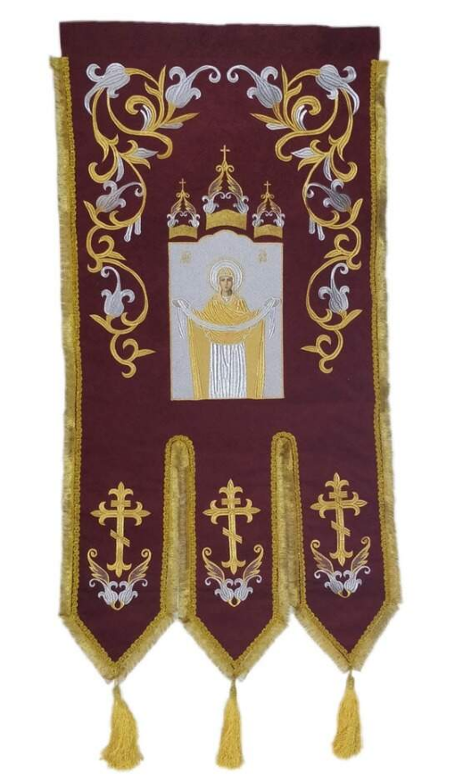Embroidered Banners (pair), embroidery "lily", embroidered icon and cross