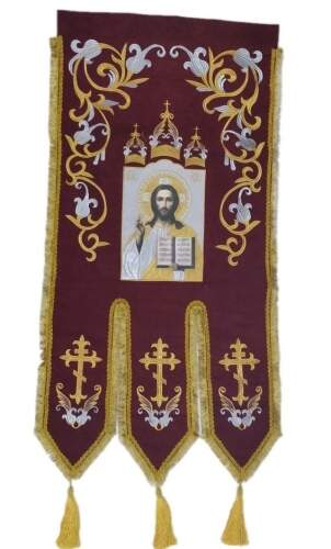 Embroidered Banners (pair), embroidery "lily", embroidered icon and cross