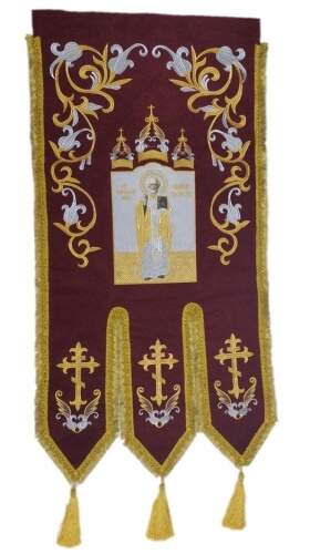 Embroidered Banners (pair), embroidery "lily", embroidered icon and cross
