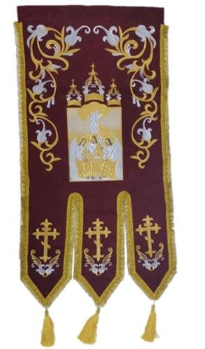 Embroidered Banners (pair), embroidery "lily", embroidered icon and cross
