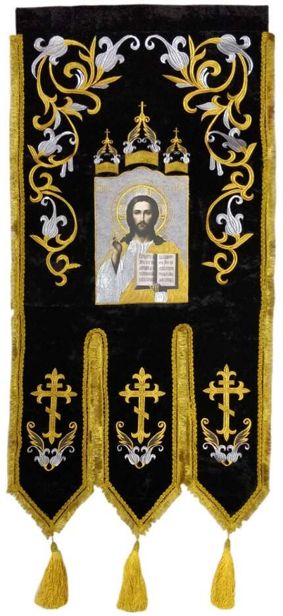 Embroidered Banners (pair), embroidery "lily", embroidered icon and cross