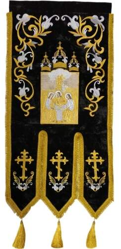 Embroidered Banners (pair), embroidery "lily", embroidered icon and cross