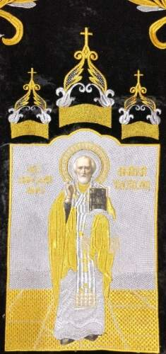 Embroidered Banners (pair), embroidery "lily", embroidered icon and cross