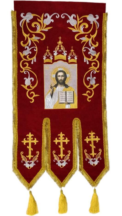 Embroidered Banners (pair), embroidery "lily", embroidered icon and cross