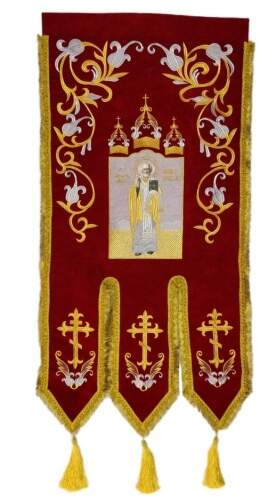 Embroidered Banners (pair), embroidery "lily", embroidered icon and cross