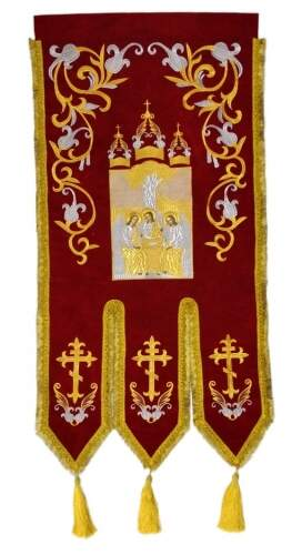 Embroidered Banners (pair), embroidery "lily", embroidered icon and cross