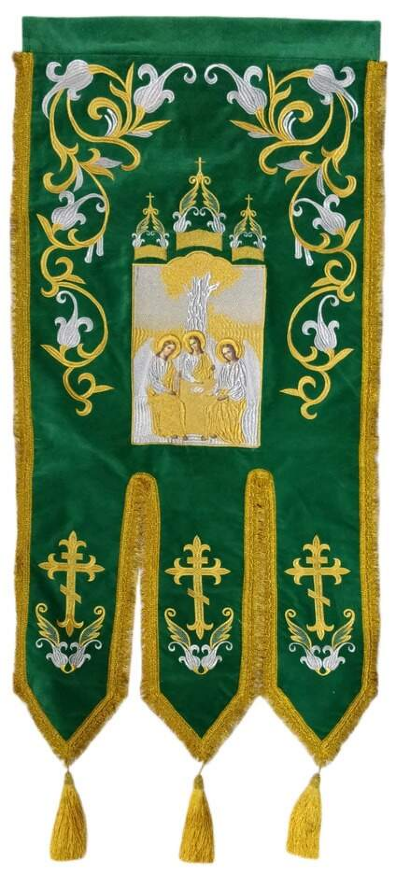 Embroidered Banners (pair), embroidery "lily", embroidered icon and cross