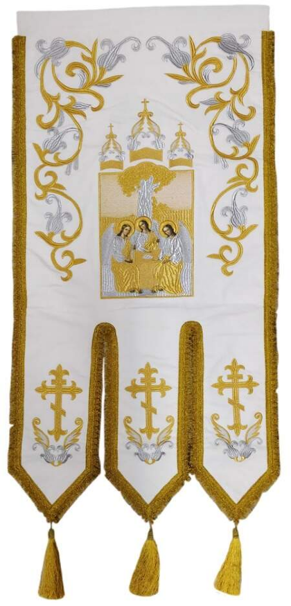 Embroidered Banners (pair), embroidery "lily", embroidered icon and cross