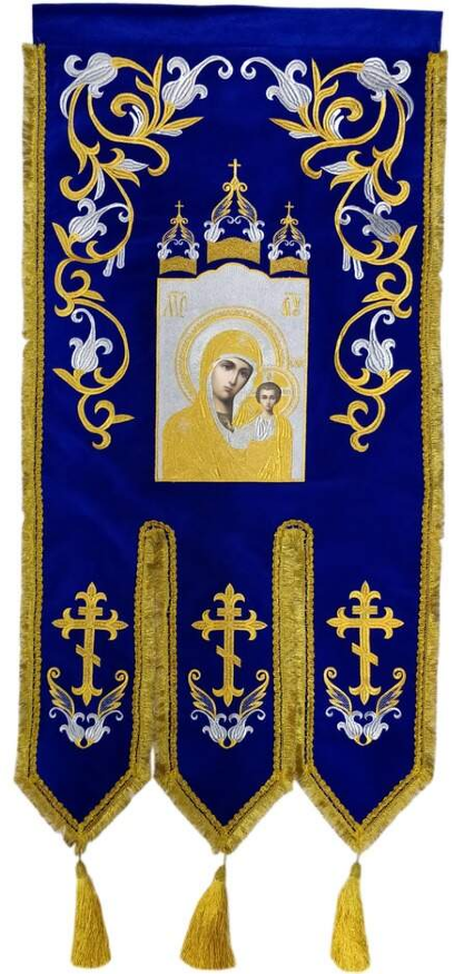 Embroidered Banners (pair), embroidery "lily", embroidered icon and cross