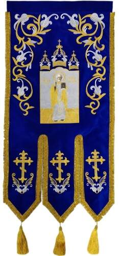 Embroidered Banners (pair), embroidery "lily", embroidered icon and cross