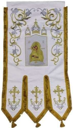 Embroidered Banners (pair), embroidery "lily", embroidered icon and cross