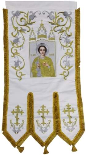 Embroidered Banners (pair), embroidery "lily", embroidered icon and cross