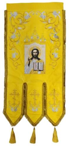 Embroidered Banners (pair), embroidery "lily", embroidered icon and cross