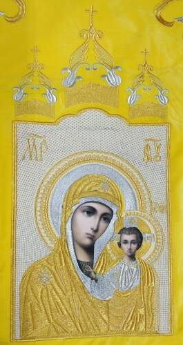 Embroidered Banners (pair), embroidery "lily", embroidered icon and cross