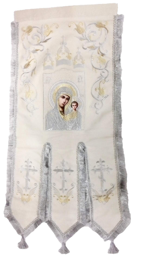 Embroidered Banners (pair), embroidery "lily", embroidered icon and cross