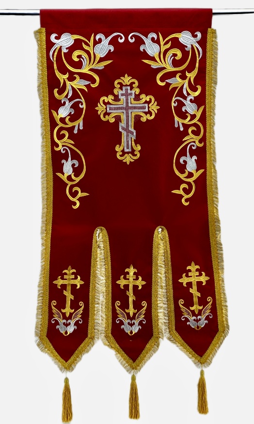 Embroidered Banners (pair), embroidery "lily", embroidered icon and cross
