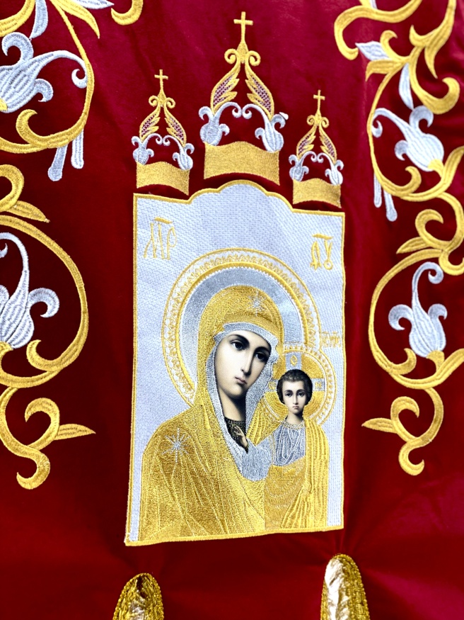 Embroidered Banners (pair), embroidery "lily", embroidered icon and cross