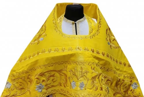 Priest Vestments, Embroidered on Velvet, Embroidered Center, with Embroidered Galloon