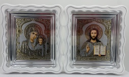 Icons "Wedding Couple" lithography, dome, flower, white, silver plated, 27×24 cm