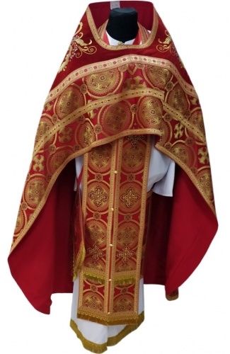 Priest Vestments Combined from Brocade "Kyiv Cross" with Embroidered Epitrachelion, Embroidery "New Pattern"