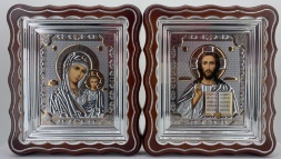 Icons "Wedding Couple" lithographic, embossed, in a box, silver-plated, 27×24 cm
