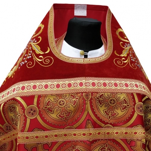 Priest Vestments Combined from Brocade "Kyiv Cross" with Embroidered Epitrachelion, Embroidery "New Embroidery"