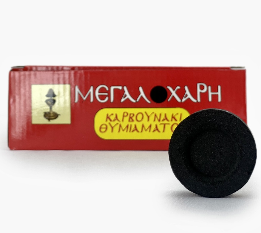 Charcoal 100 pieces diameter 3.5 cm red packaging, Greece