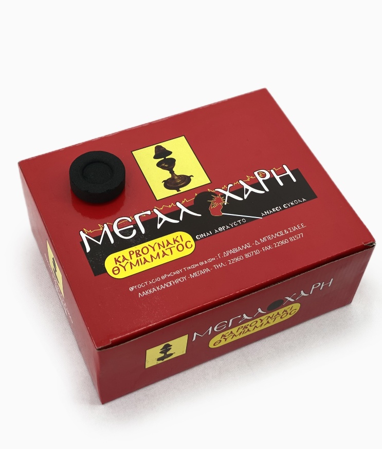 Charcoal 100 pieces diameter 3.5 cm red packaging, Greece