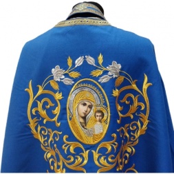 Priest Vestment Greek Cut, Embroidered on Gabardine with Sewn Galloon, Embroidery "Rose, Embroidered Center"