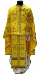 Priest Vestments, Greek Style, Embroidered on Gabardine with Sewn Galloon, Embroidery "Rose, Embroidered Center"