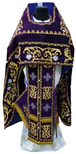 Priest Vestments, Embroidered Velvet, Embroidered Center, with Embroidered Galloon