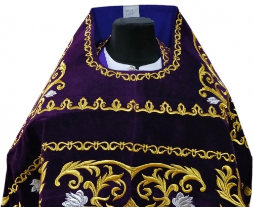 Priest Vestments, Embroidered Velvet, Embroidered Center, with Embroidered Galloon